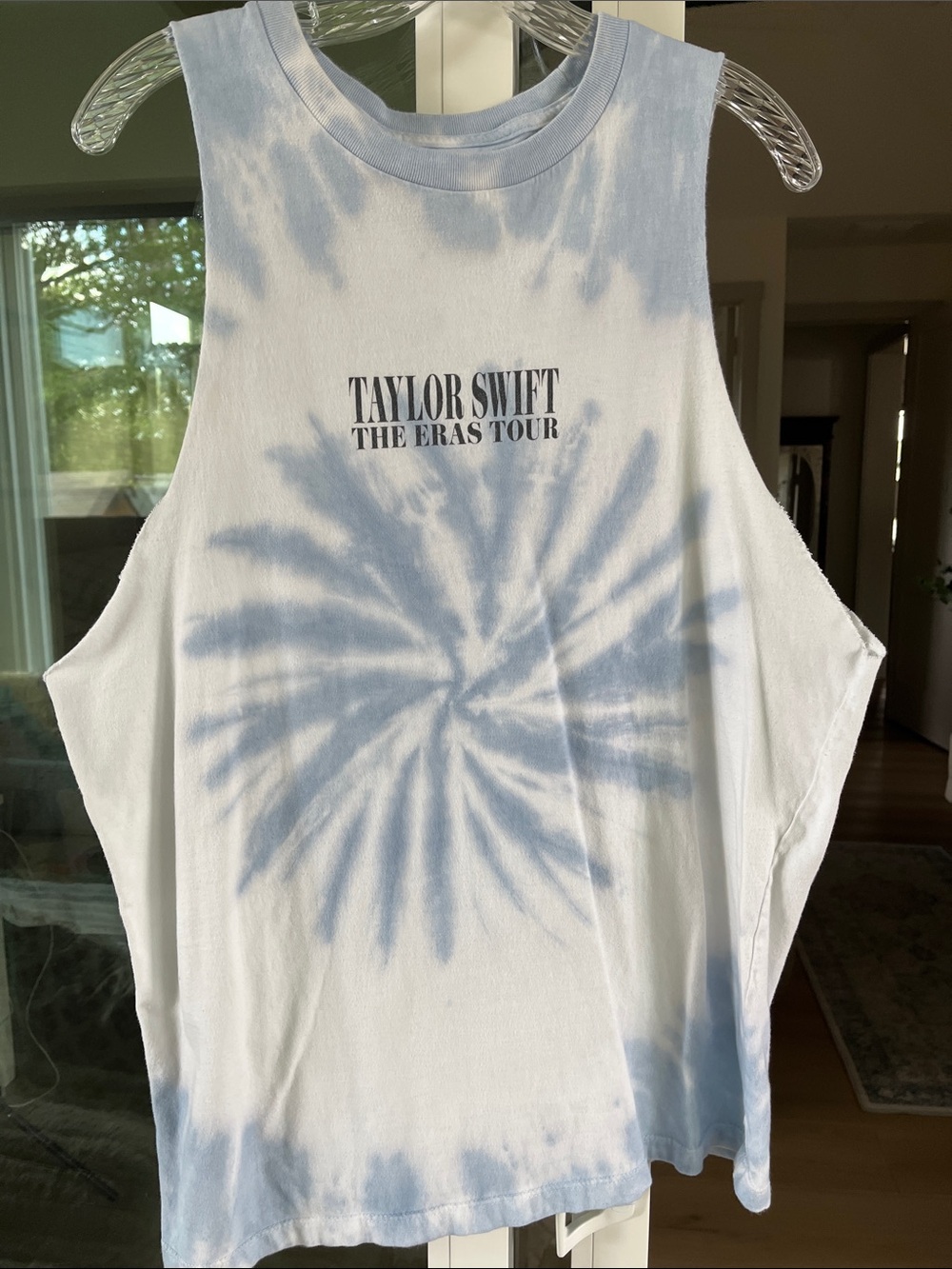 Taylor Swift Tour T-Shirt Large White Light Blue Tie-Dye Hand-Cut DIY Tank Top